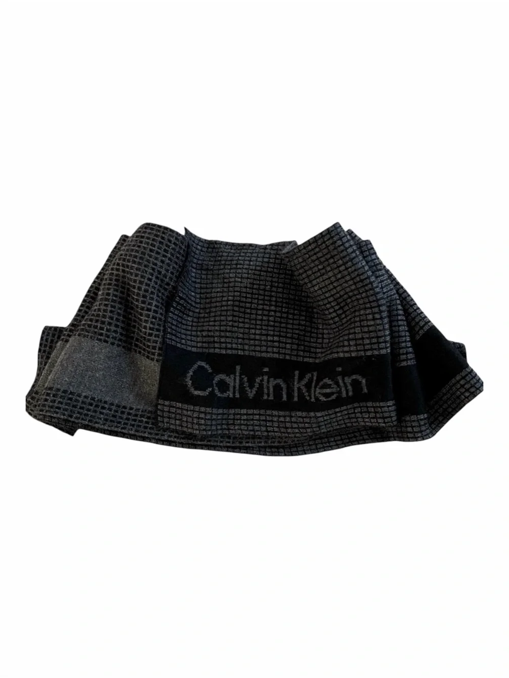 Calvin Klein Black Gray Logo Geometric Knit Scarf 100% Acrylic